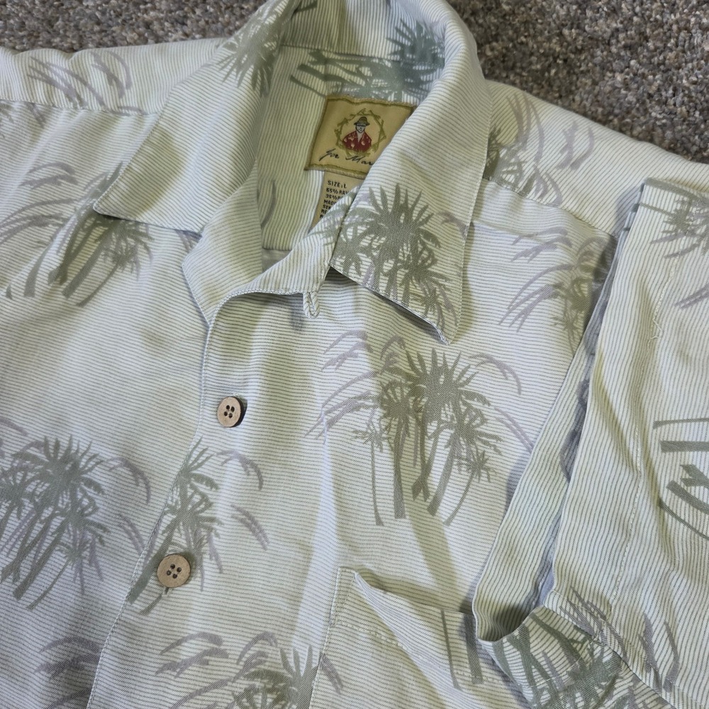 Joe Marlin Mens Large Sage Green Palm Tree Tropical Rayon Blend Camp Shirt L